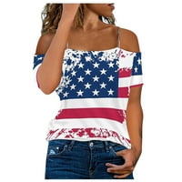Košulje od 4. jula za žene Ljeto u američkoj zastavi kvadratni vrat sa ramena kratkih rukava špageta