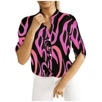 Žene ljetne vrhove Modna povremena majica s V-izrezom za žene s rukavima s rukavima od tiskane majice