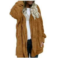 Onhuon ženska jesenina i zimska džepa u boji plišana topli kardigan s dvostrukom jaknom srednjeg duljine