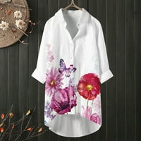 Žene dugih rukava Dwosy Case Casual Collared Dugme Dwon Loot Fit Trendy majice Floral Vintage Tunike