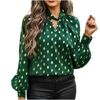 Ženska polka Dot vrhovi rugajući izrez Pleased T majice Puff dugih rukava Business casual bluza zelena
