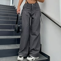 Puawkoer teretni hlače Žena opuštena fit baggy odjeća crne hlače sa visokim strukom patentni struk s