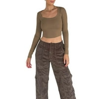 FZM Žene s dugim rukavima useljenim vrhovima za uzgoj u obliku bodycon izrezane pulover Cami Streetwear