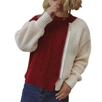 Entyinea Womens Plus veličine vrhova dugih rukava pletene džemper za vrat CREW CAT COLL COLOR pulover