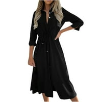 Ženske sarede za ljetne casual ljetne haljine jakna haljina visoki vrat Bodi, ugrađeni džepni crni xl