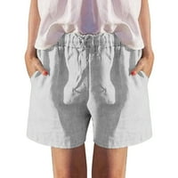 Booker Ženske kratke hlače Čvrsto boje labave pamučne posteljine casual pantalone elastične strukske