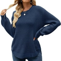 Ženski zimski ležerni džemper pleteni usjev čvrsti pulover za odmor jesen zimske proljeće s mornaricom
