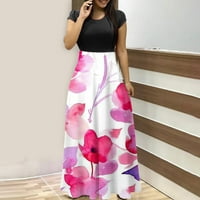 Ženska cvjetna maxi haljina kratki rukav maxi duge haljine ružičaste veličine s
