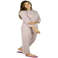 Bimba Womens Pamučna noćna habanje ispisana pidžama Postavite majicu sa punom rukavom s pidžamom