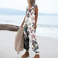 Ljetni kombinuit za ženska plaža široka noga bez rukava bez rukava ROMper tiskani džepovi za džepove