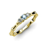 Aquamarine sa bočnim dijamantima tri kamena bambusov prsten 0. CT TW u 14K žutom zlatu .Size 8.0