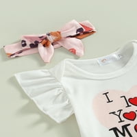 Mother Day Outfit za djevojčicu Ruffled rukava Letter Love Print Romper Bell dno Landband novorođenčad