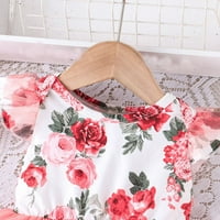 Suknja od mališana slatka cvjetna cvjetna cvjetna print šiva mrežica mrežaste haljine leteći rukav haljina