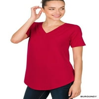 Zenana Women & Plus kratki rukav V izrez Opušteni fit casual okrugla majica za rub