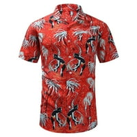 Tons of Style & Prints, Poropl Summer Hawaiian Ispis Džepne bluze za rube za muškarce Clearence crvene
