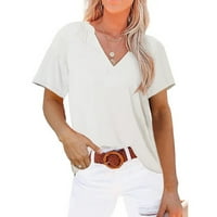 Žene Ležerne prilike sa labavim košuljem V izrez Soild kratki rukav modni vrhovi THEE TEE bijeli
