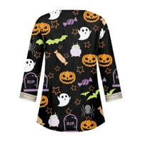 Halloween odjeća za žene Ženske bluzene ženske košulje rukavice, casual labave majice čipke kratke hlače Halloween Print V-izrez Naranči narandžasti xxxl