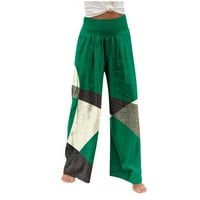 Tkoqot Duksevi za žene - lagane ležerne prilike visokog struka Ispis pada modne hlače za noge zelene