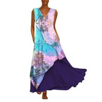 Ljetne haljine na prodaju za žene plus veličine bez rukava bez rukava cvjetna uzorka V-izrez Midi Split