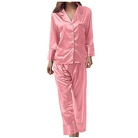 Ženske pidžame postavio je dugih rukava za spavanje sa hlačama udobna gumba niz noćna odjeća s džepovima