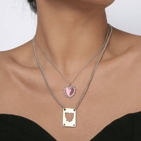 Ogrlice za žene Dvostruki lanci Ljubav srca i kvadratni sloj Choker ogrlica od suncokreta Opal Privjesak