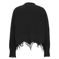 Dukseri za žensko čišćenje grafički džemper s dugim rukavima V-izrez rucked pulover bluza crni xl