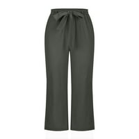 Stamzod posteljine hlače za žene casual solidne boje obrezane pantalone za zavojne džepove elastične