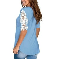 IOPQO ženske majice za majice za žene Ženska čipka kratkih rukava V-izrez Majica Labavi Ležerne prilike