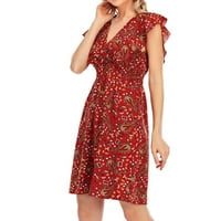 Odeerbi ljetne casual haljine za žene Seksi moda V izrez kratki rukav labav haljina za ispis crvena