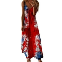Hvyesh Ljetne haljine za žensko Ležerne prilike sa labavim fit maxi haljinama 4. jula uzorak V izrez