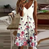 Haljine za žene plaža cvjetna masirt sandress v-izrez bez rukava sa labavom rezervoalnom haljinom bijele