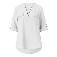 Ausyst ženske vrhove ljetne majice s dugim rukavima Zip Casual Tunic V-izrez za bluzu za bluzu od vrata