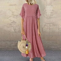 Žene ljetne haljine kauzalni kratki rukav polka tačak od tiskane haljine retro plaža plus veličina ružičasta