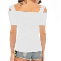 Clearsance Ljetni vrhovi za žene Trendy Scoop vrat Ležerne bluze Čvrsti ženski bluze kratki rukav, bijeli,