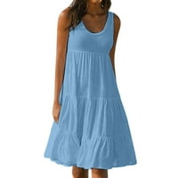 Ženski ljetni bez rukava okrugli izrez od pune boje velike ljuljačke haljine na plaži XL