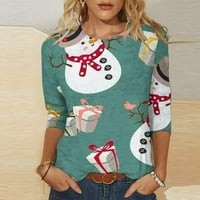 Oieyuz božićni tiskovni rukav za žene za žene Trendi Crew majice Crta Ležerne prilike labavih pulover