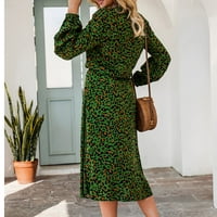 Haljina za rukav na koljenu, elegantna kaiševa za struk prema dolje Žene Haljina za rukavu u traku Leopard