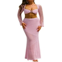 Klint setovi Dvije odjeće za žene izdužene izdužene dugih rukava gornji dio Bodycon Maxi haljina ljeta