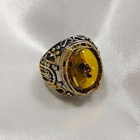Hanxiulin Vintage Veliki ovalni prirodni kameni prstenovi Muški vintage umetnuti žuti crveni cirkon