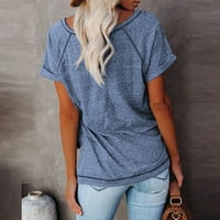 Ženski bluzes Crew Crt Solid bluza Plus size Ženske plus ljetne majice kratkih rukava Plavi XXL