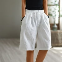 Kratke hlače za žene ljetne kratke hlače posteljina pamučna prozračna elastična struka čvrstog boja