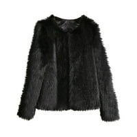Absuyy zimski kaputi za žene - Fau Fur topla jakna Crooped Trendy Otvorena prednja čvrsta boja krznene