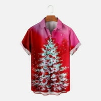 Muška grafička majica božićne stablo kratkih rukava TEE bluza labava-fit trostruka gumb dolje ležerne