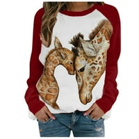 Modne ženske žirafe Print o-vrat pulover na vrhu dugih rukava udobna bluza hot6sl870239