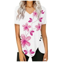 Ženski bluze s kratkim rukavima cvjetna bluza casual ženska modna V-izrez TEE ružičasta 4xl