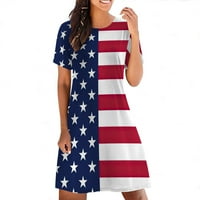 Žene Ljeto Linijska haljina Grafički print Kratki rukav Crewneck American zastava Patriotska majica