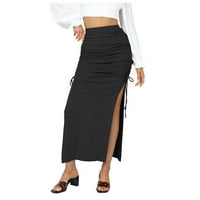 Ženska moda Ruched punog visokog struka STRET SLIM suknja Maxi suknja crna m