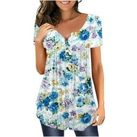 Žene cvjetne tunike Sakrij trbuh ljetne kratke rukave s kratkim rukavima Flowy Henley Tee Casual Dressy bluza za gamaše