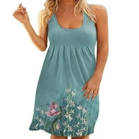 Ženski ležerni ljetni tenk haljina bez rukava duljina koljena plutane sunčeve haljine cvjetno print