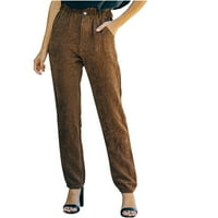 Zyekqe ženske casual corduroy hlače visokog struka dugačke hlače Duge hlače ženske pantalone dame udobne